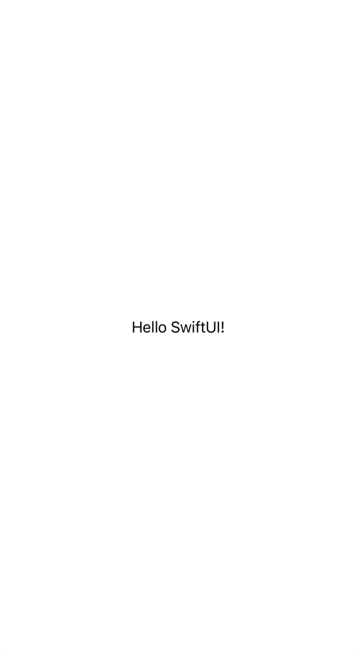 A screenshot from the Xcode preview as it would appear on iPhone, with the text, Hello SwiftUI!, centered in the middle of the display.